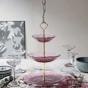 Assiette de service pour gâteau de mariage et de fête, en verre moderne classique à 3 couches avec bord doré, personnalisable, de luxe, écologique, pour desserts - Product Image 3