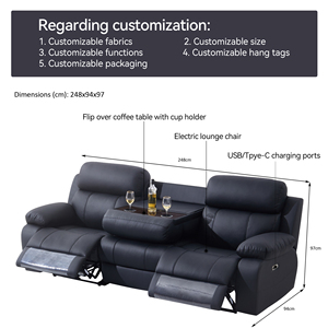 Moderno de lujo cómodo cine en casa de <span class=keywords><strong>3</strong></span> <span class=keywords><strong>plazas</strong></span> de cuero sala de estar sofás eléctrico reclinable sofá conjunto con bandeja de mesa desplegable - Product Image 5