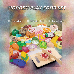 <b>Pretend</b> Play Kitchen <b>Food</b> Set for 5-7 Year Olds Kids Wood Cutting Fruit Vegetables Play <b>Food</b> Toy - Product Image 2