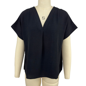 Femmes décontracté é<span class=keywords><strong>t</strong></span>é ODM haut en tricot Style Vintage à manches courtes <span class=keywords><strong>grande</strong></span> <span class=keywords><strong>taille</strong></span> respirant col en v ample <span class=keywords><strong>t</strong></span>-<span class=keywords><strong>shirt</strong></span> - Product Image 1