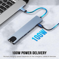 Hub USB C 8 en 1 PVC USB 3.0 Type C Hub avec lecteur de carte SD TF 4K OTG Adaptateur Splitter Compatible pour les données de charge d'ordinateur portable