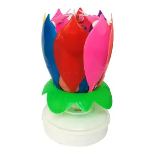 Anniversaire Spinning Lotus Musique Bougie Le Plus Populaire Magique Lotus Gâteau Fleur Carton Pâques Fêtes De Mariage Anniversaire 2pcs Non Parfumé