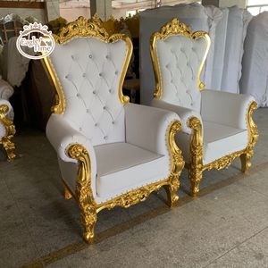Chaise de banquet de mariage é<span class=keywords><strong>l</strong></span>égante haut de gamme moderne à dossier haut en cuir blanc Royal Queen King Throne à vendre - Product Image 2