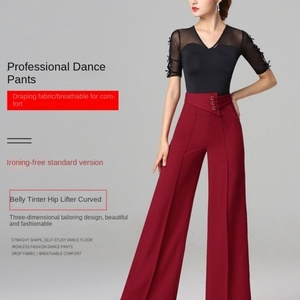 กางเกงเต้นรำสมัยใหม่สำหรับผู้หญิงไซส์ XL สำหรับฤดูร้อน ทรงหลวม สบาย ระบายอากาศได้ดี ขากว้าง เอวยางยืด เหมาะสำหรับเต้นแซมบ้า ชาช่า ลาติน และสแควร์แดนซ์ - Product Image 4
