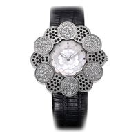 Casing Jam Tangan Bunga Kuarsa Miyota Baja Tahan Karat Dial Kaca Mineral Tali Kulit 3BAR Tahan Air 22Mm Jam Tangan Wanita Modis