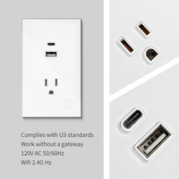 Prise murale intelligente WiFi 240V 1200W avec interrupteur tactile en verre trempé, ports de charge USB-A et Type-C pour contrôle à distance via application, usage domestique et hôtelier