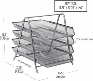 <b>Metal</b> Desk Organizer with 4 Sliding Trays for Letters and <b>Files</b> Holder 4 Tier Paper Tray Desktop <b>File</b> Storage Office Silver - Product Image 3