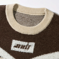 Pull en tricot à col rond pour homme, design color block épais d'hiver, motif de lettres, logo sur le devant, 42% acrylique, 28% polyamide, 30%