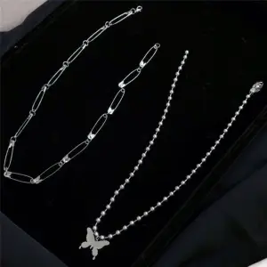 Harajuku Goth Punk Kpop Multilayer Safety Pin Butterfly Pendant Beads Clavicle Chain Necklace For Girl Street Aesthetic Jewelry