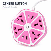 Stopkontak Ekstensi USB Industri 10A dengan 4 Stopkontak AC dan 4 Port USB-A dalam Warna Pink dan Putih untuk Meja Rumah dan Kantor.