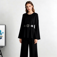 Ensemble pull et pantalon large vintage pour femme, tricoté, ample, élégant, deux pièces, anti-plis, longueur totale, 100 % polyester, automne