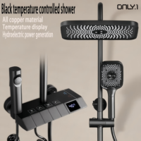 Système de douche thermostatique numérique de luxe à poignée unique avec affichage, finition chrome piano, en laiton, pour salle de bain complète
