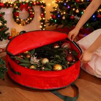 Pochette de rangement cylindrique rouge pour couronne de Noël, sac de rangement rond, sac organisateur pour couronnes, organisateur de décorations de sapin de Noël
