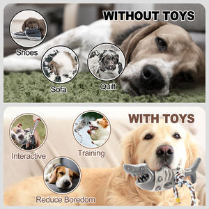 Gri Çevre Dostu Yeni Köpekbalığı Tasarımlı Halat Köpek Çiğneme Oyuncağı, Stres Giderici ve Diş Temizleyici, Dayanıklı Yumuşak TPR Plastik - Product Image 5