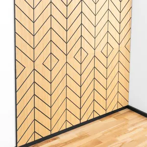 Absorbente de sonido 2400 chapa de madera de roble V patrón interior paredes decorativas fieltro de fibra de poliéster panel acústico insonorizado