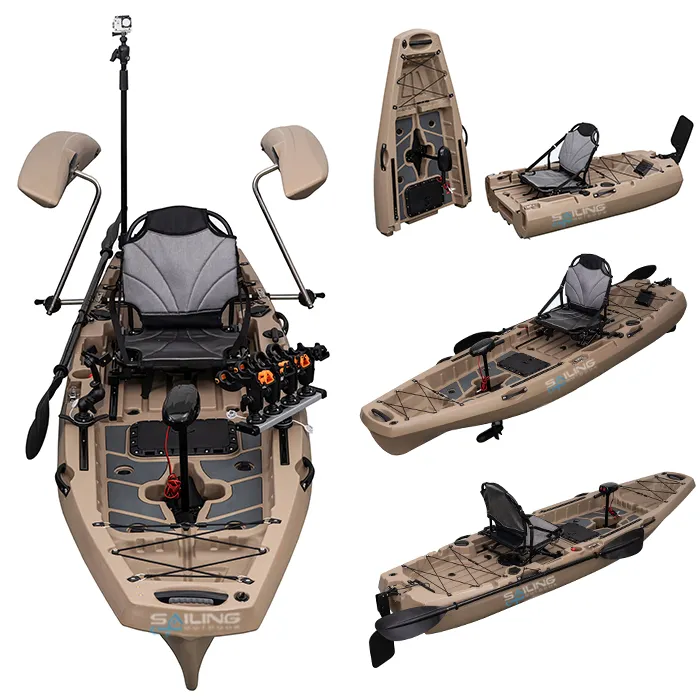 Kayak de pesca para 1 persona y 2 piezas, canoa modular de plástico duro de dos secciones con pedal de aleta o motor