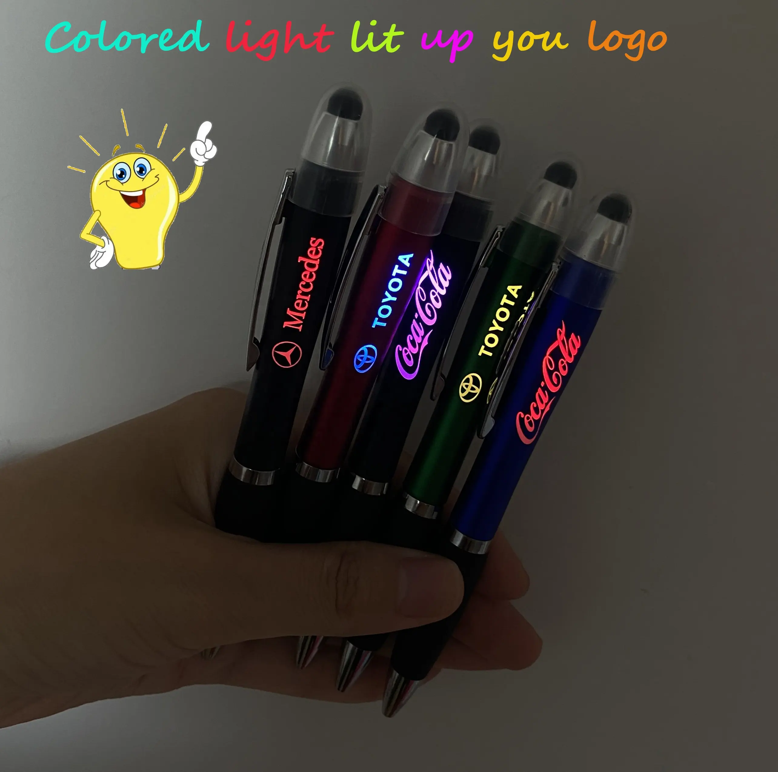 Multifunktions-Phantasie Led Light Up Soft Touchscreen-Stift Benutzer definiertes Logo Werbe schwarz blau Kugelschreiber mit Stift