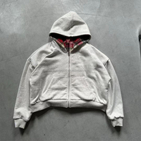 Sudadera con capucha reversible para hombre, diseño a cuadros rojos de franela, corte cropped y holgado, de doble cara, estilo streetwear.