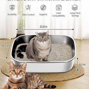 Stainless Steel <b>Cat</b> Litter <b>Box</b> Double Layer Filter Extra Large Rectangle Easy Clean <b>Scratch</b> Resistant Splash Proof - Product Image 2