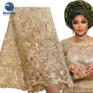 Bestway High Quality Sequins Embroidery 5 yards Tule African Lace Fabric