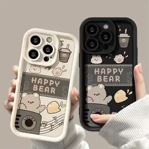 Kreatives Design Malerei Musik Bär Cartoon Handy hülle Für iPhone 15 Pro Max 14 13 12 11 XS Frosted Shock proof Inclusive Cover