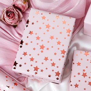 Pink Star Gift <b>Wrap</b> <b>Paper</b> 17 In X 32.8 Ft Reversible For Birthday Valentine Mothers Day Craft Use - Product Image 2