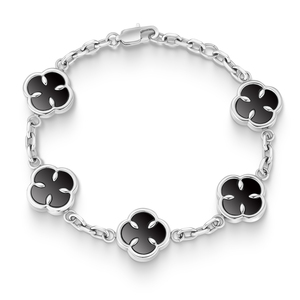 <b>Mens</b> Hiphop Flower Chain Bracelet 18K Gold Plated Stainless Steel Malachite Onyx Claw Setting Clover Bracelet Jewelry Gift - Product Image 1