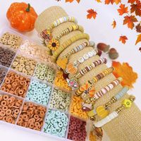 Kit de perles circulaires en polymère souple, motifs citrouille et feuille d'érable, pour la confection artisanale de bijoux, accessoires de perlage, modèle -031, collection Automne Thanksgiving