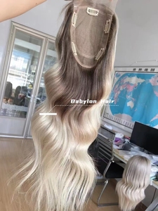 <span class=keywords><strong>Babylon</strong></span> Luxury Ombre Blonde Color Silk Base Topper Lace Base Hairpiece Toupees Kosher Remy Human Hair Topper - Product Image 3