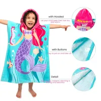 Wearable Printed Summer Children Poncho Microfiber Custom Hooded Kids Beach Towels