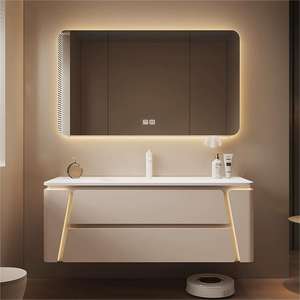 Dibuat di Cina dipasang di dinding Modern PVC kayu lapis Custom warna kamar mandi <span class=keywords><strong>Vanity</strong></span> dengan wastafel dan lampu cermin untuk pilihan - Product Image 1