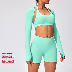 Yoga Set Seamless Pants Sports Bra 3 Piece Set With Cut Out Design For Women - Product Image 1