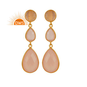 Dangle Designer Gold Plated Silver Earring Indian Rose Chalcedony Gemstone Earrings Supplier Jewelry - Product Image 1