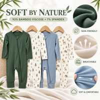 Combinaison bébé en bambou au design simple, fibre spandex, décontractée, printemps, fermeture éclair bidirectionnelle, couleur unie, unisexe, nourrisson