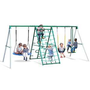 Ensemble de balançoire de jardin pour enfants IUNNDS, support de balançoire extérieur en métal robuste en forme de A, siège de balançoire en forme de soucoupe, cadre d'escalade, glissière - Product Image 1