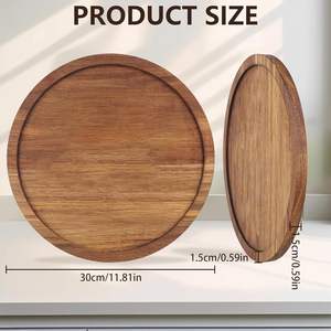 Plateau de service en bois, grand plateau rond de 30 cm, plateau décoratif en bois d'acacia, plateau de service en bois, assiette de service en bois - Product Image 2