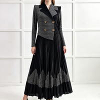 Robe plissée élégante à manches longues et imprimé rayé, col en V, pour femme, coupe ajustée, tendance, gracieuse, pour soirée ou bureau