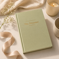 Carnet de notes personnalisé Dreamer Journal, couverture rigide en lin, beige et vert bicolore, dorure à chaud, minimaliste, cadeau littéraire, OEM ODM en gros