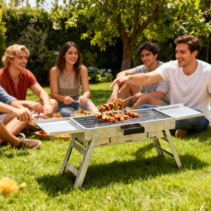 Hot bán thép không gỉ than nướng thịt nướng ngoài trời di động có thể gập lại cắm trại - Product Image 5