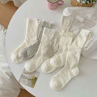 Chaussettes tricotées confortables et respirantes pour femme, en coton/nylon/spandex, avec dentelle blanche, pour le quotidien, logo Muhui, vente en gros directe usine