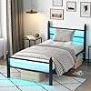 Рама двухспальной кровати с изголовьем и подножкой, Прочные Стальные планки, поддерживающие металлический каркас кровати с зарядной станцией, черный - Product Image 2