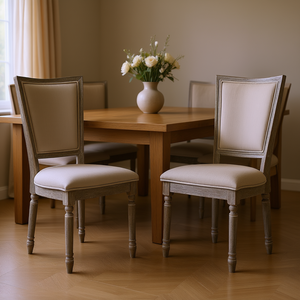 Set Of 2 <b>Beige</b> Padded <b>Dining</b> Side <b>Chairs</b> With Wood Legs Rustic Design For Home Furniture - Product Image 2