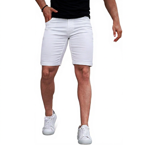 Shorts en jean blanc pour homme, taille mi-haute, coupe droite, décontracté, été, coton respirant, tissé, délavage classique - Product Image 1
