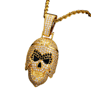 White Gold Iced Out Skull Pendant Military Charm Silver Plated Zircon Necklace Unisex Hip Hop Jewelry for Party - Product Image 1