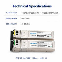 Module SFP BIDI 10G avec interface LC, prise en charge personnalisée, transceiver Ethernet SFP BIDI 10G 60 km
