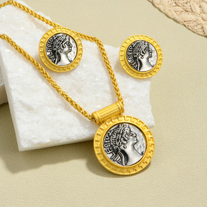 Ensemble de boucles d'oreilles et collier vintage en alliage de zinc, design rond, bijoux unisexes, ensemble cadeau - Product Image 5