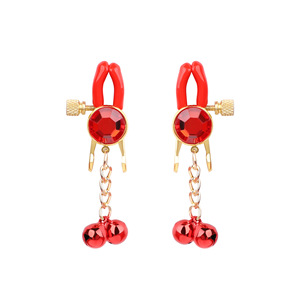 Gemstone <b>Nipple</b> Clamps <b>Tassel</b> Design Red Gold Tone Breast Clamping Adult Toy Party Use - Product Image 4