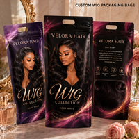 Sac d'emballage de luxe personnalisé avec logo de marque pour perruques, pochette verticale à fermeture éclair réutilisable pour extensions de cheveux humains