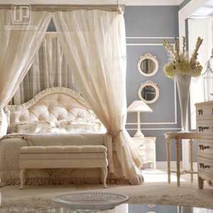 High End French Provincial Bedroom Furniture Beige <b>Bed</b> <b>Frame</b> Rectangle Princess <b>Bed</b> With Curve <b>Bed</b> Head UP-004 French Provincial - Product Image 2