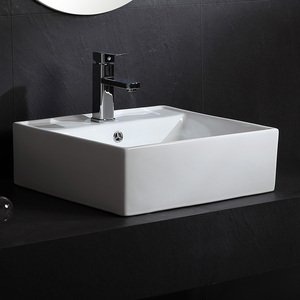 단일 수도꼭지 구멍이있는 욕실 화장대 응용 프로그램에 대한 화이트 컬러 스퀘어 세라믹 카운터 탑 아트 세면대 - Product Image 3